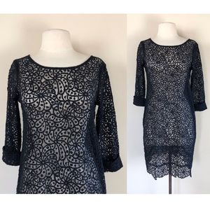 Ella Moss lace mini dress sheer crochet lace tunic boho hippie gypsy mod grunge